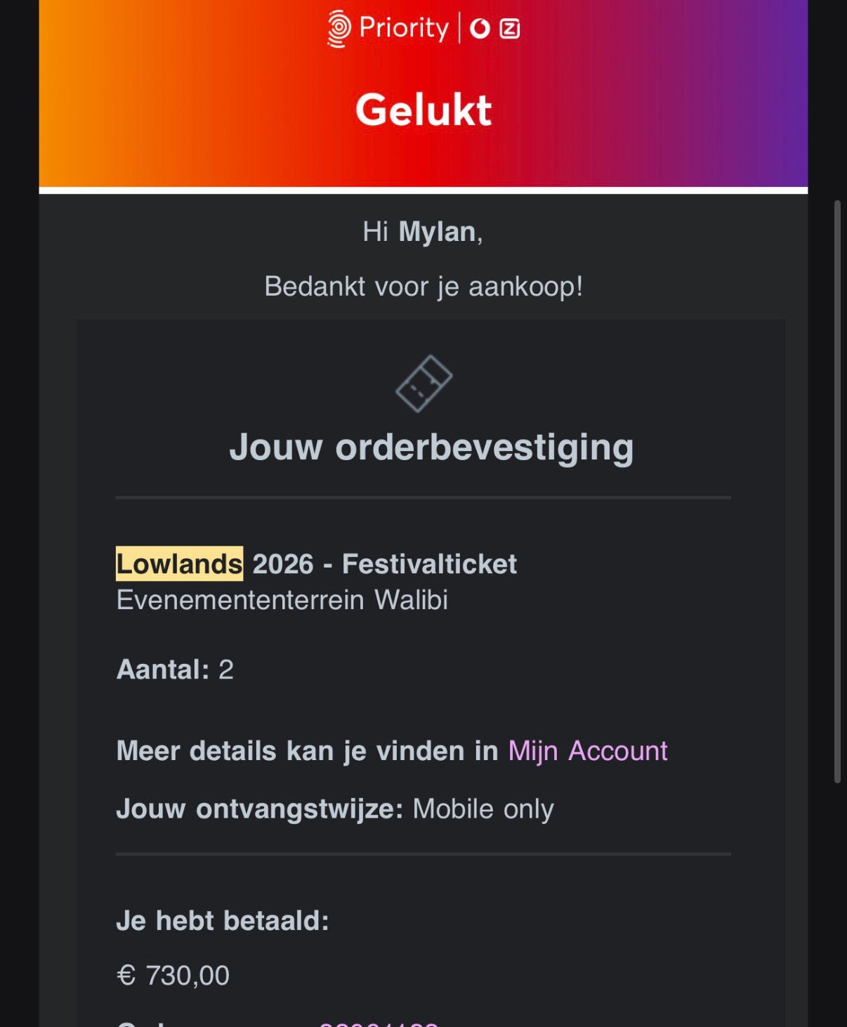 Lowlands 2026 2x Tickets, Twee personen