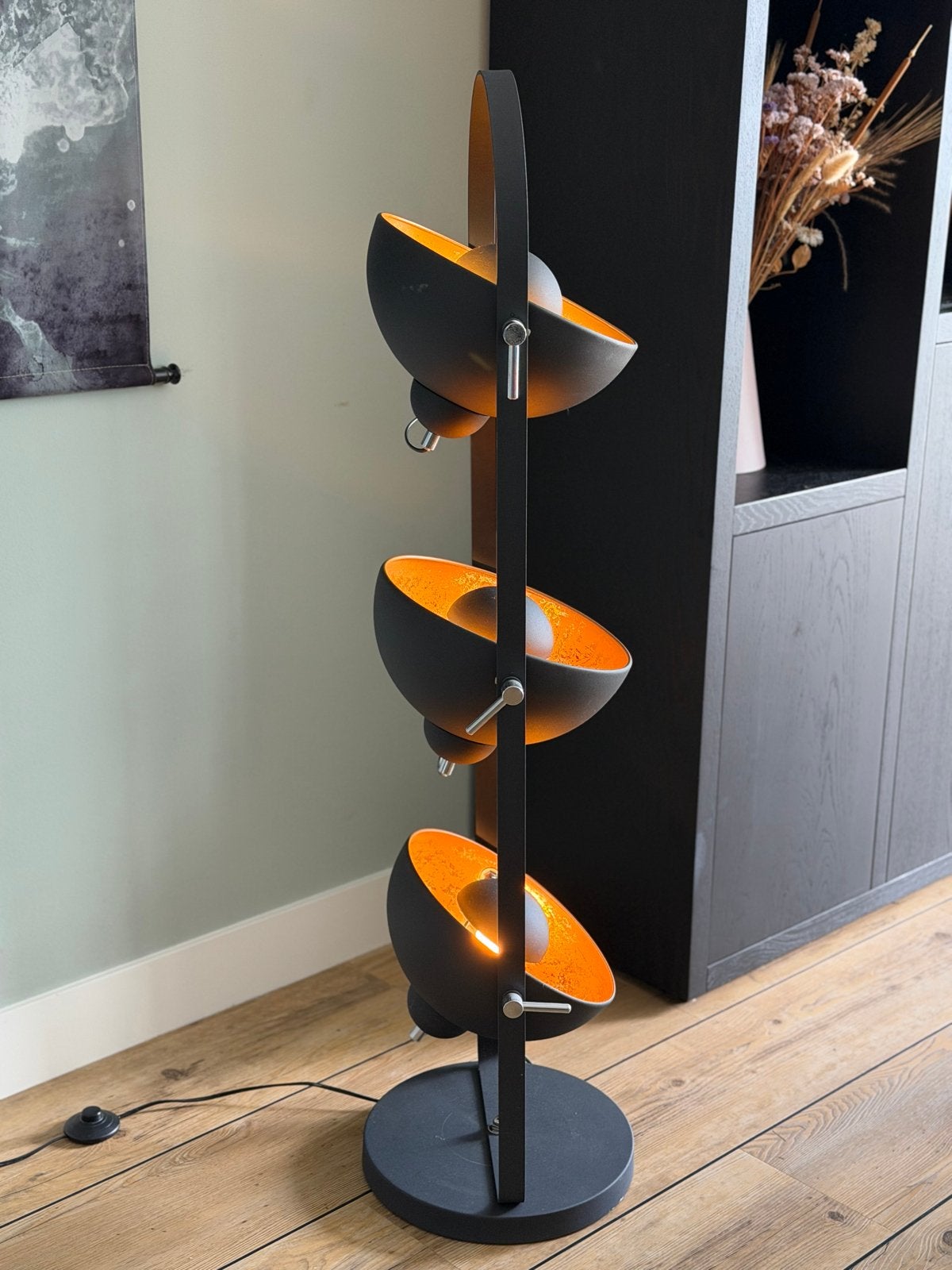 Vandeheg Golden Sun Staande Lamp - Matzwart/Goud, 128cm, Ophalen, 100 tot 150 cm, E27 (groot), Zo goed als nieuw