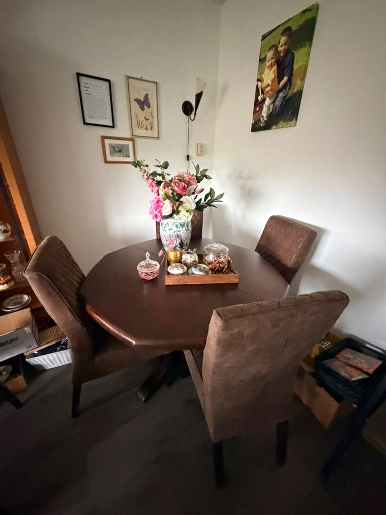 Gratis ophalen: Eethoek massief eiken, Huis en Inrichting, Tafels | Eettafels, Ophalen, Gebruikt, Rechthoekig, 100 tot 150 cm