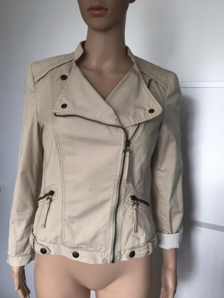 B458 Zara: biker-jasje blazer colbert jas maat 36=S beige, Ophalen of Verzenden, Zo goed als nieuw, Jasje, Maat 36 (S)