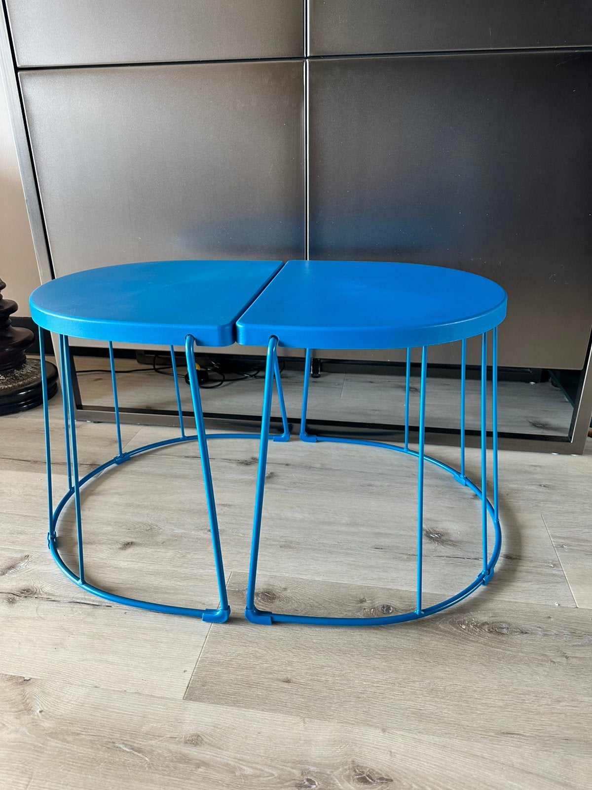 Vintage IKEA Tranarö blauwe kruk of bijzettafel 2x, Ophalen, Gebruikt, Rechthoekig, Kunststof