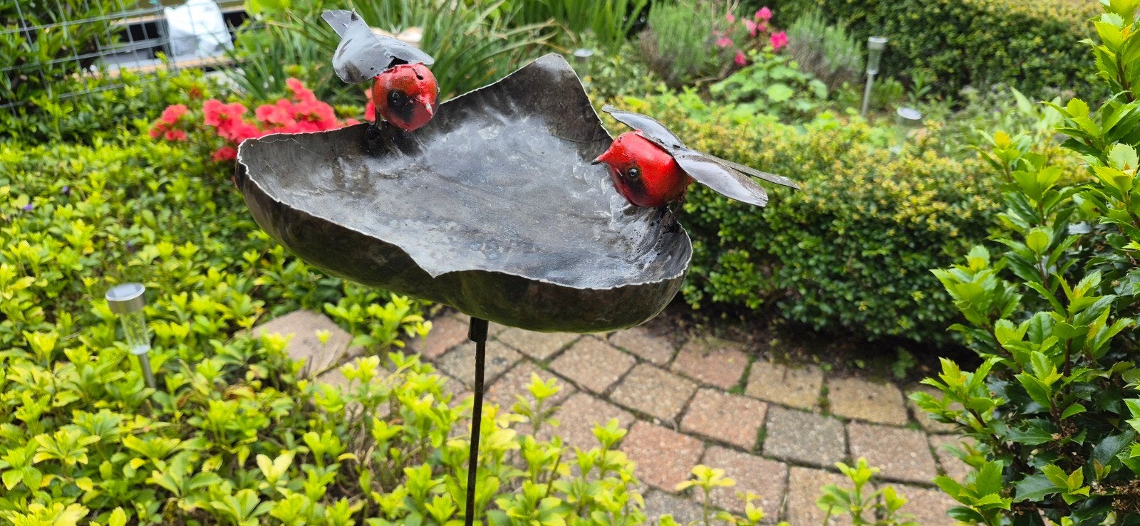 Vogelbad met 2 vogels - Tuindecoratie, Ophalen of Verzenden, Nieuw