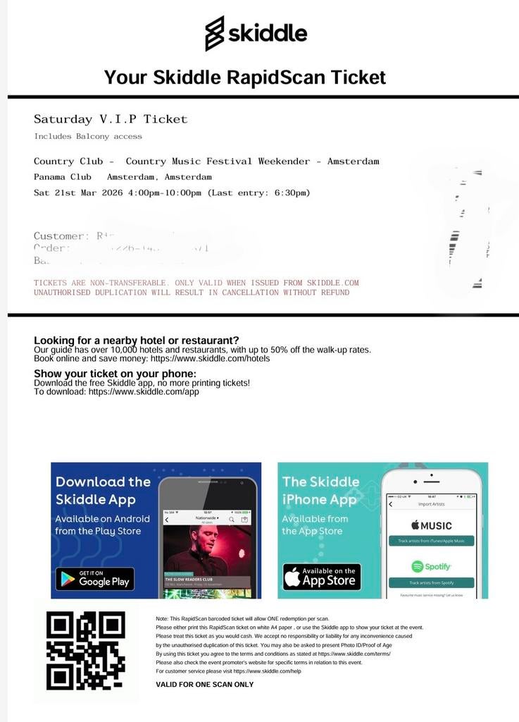 2 VIP tickets Country club Amsterdam, Tickets en Kaartjes, Twee personen, Maart