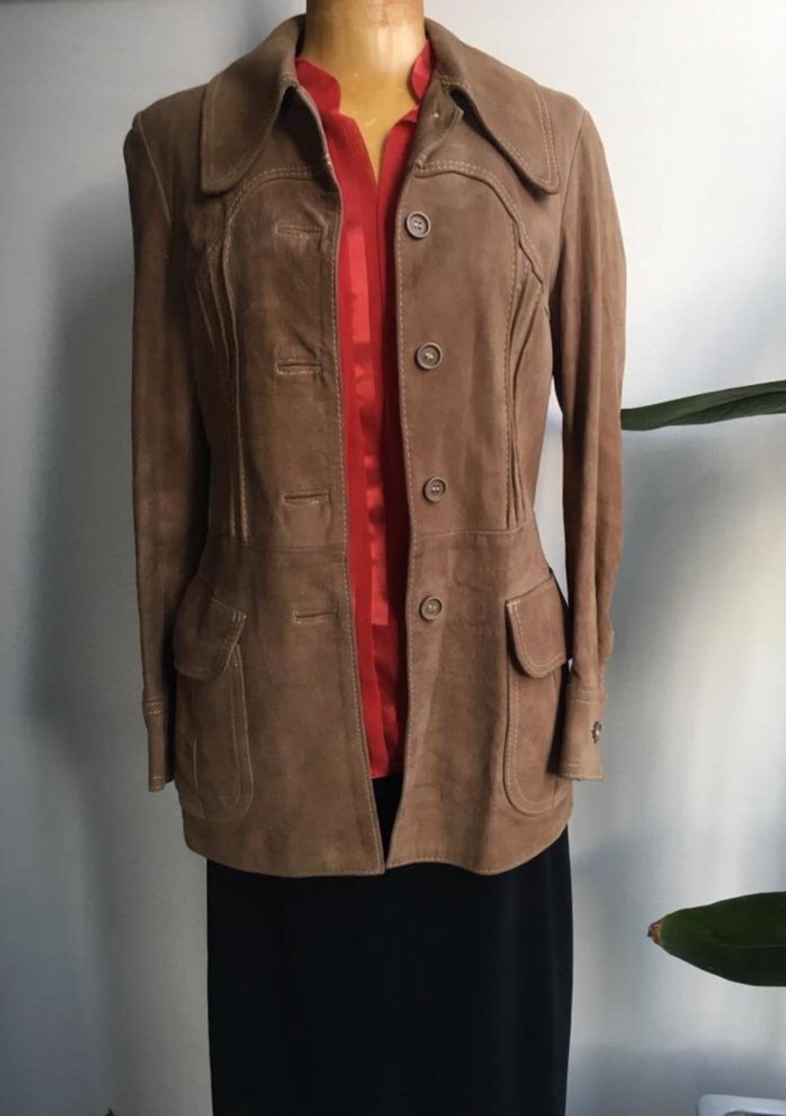 Prachtig Vintage Suède Jasje Handwerk Viscose Voering, Ophalen, Zo goed als nieuw, Maat 36 (S), Beige