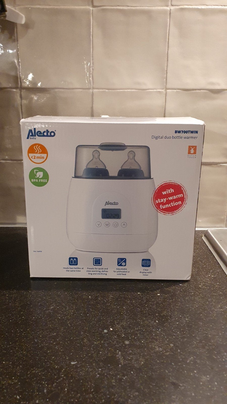 Alecto BW700TWIN - Snelle digitale duo flessenwarmer, Ophalen, Flessen- of potjesverwarmer