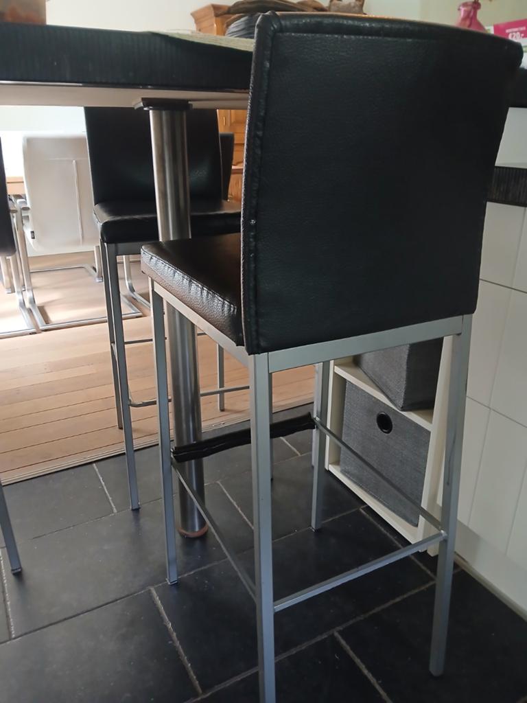 Barkrukken zwart skai, 4 krukken, Ophalen of Verzenden, Gebruikt, 60 tot 90 cm
