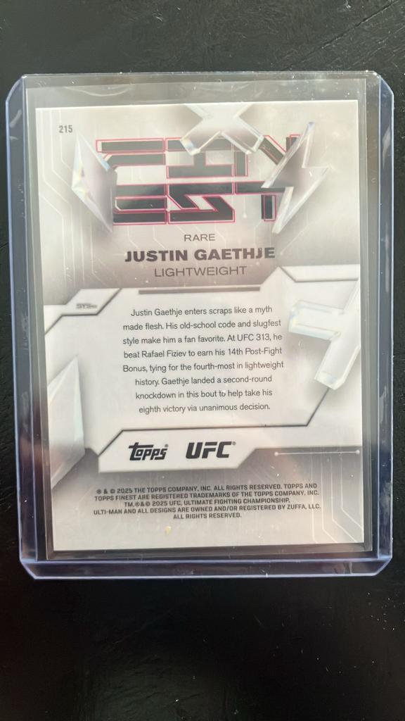 UFC Justin Gaethje Topps Finest Spelerskaart, Ophalen of Verzenden, Zo goed als nieuw, Overige sporten, Spelerskaart