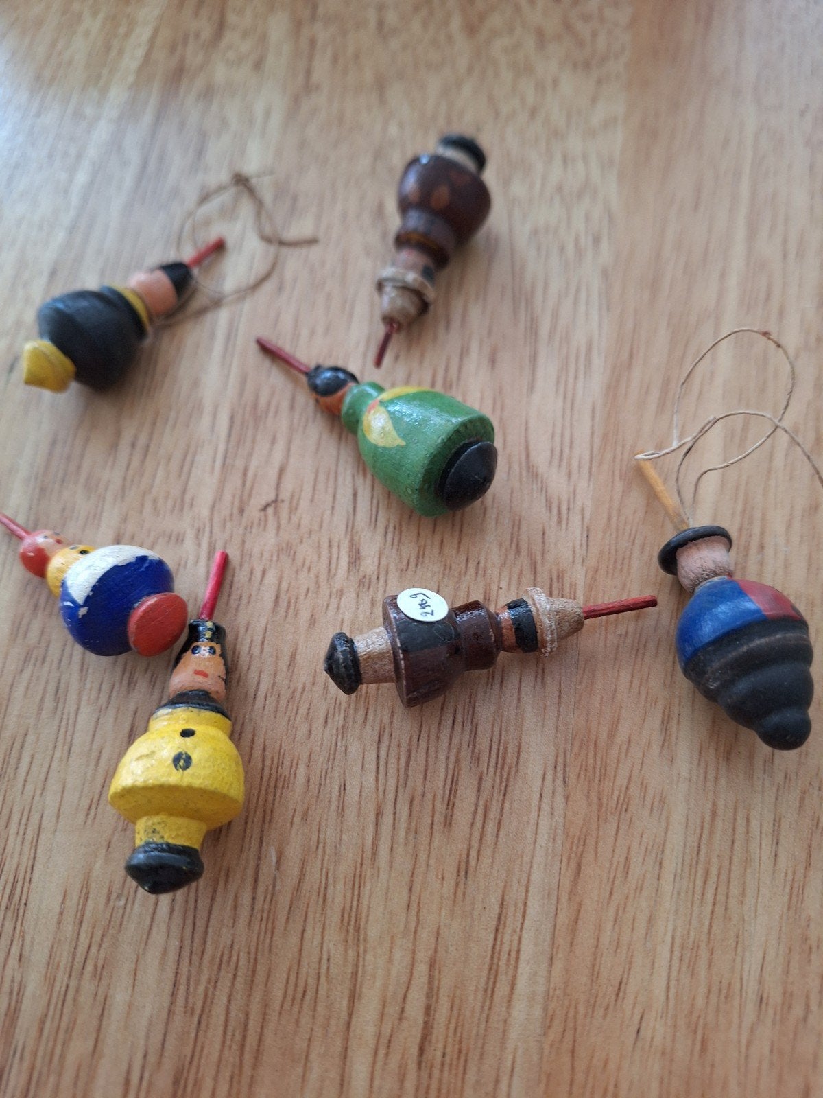 Vintage houten tolletjes in doosje - set van 7 ERTSGEBERGTE, Ophalen of Verzenden, Gebruikt