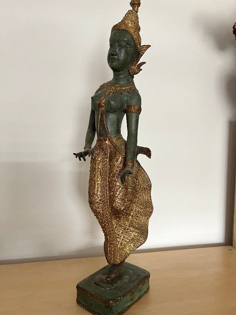 Antiek Thais beeld van een danseres - Brons, Ophalen of Verzenden, Nieuw, Religie