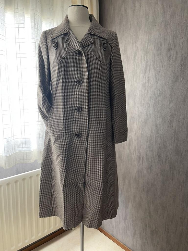 Vintage Mooie Mantel/Jas/Coat/ Pied de Poule/Houndstooth, Ophalen of Verzenden, Gedragen, Maat 38/40 (M), Bruin