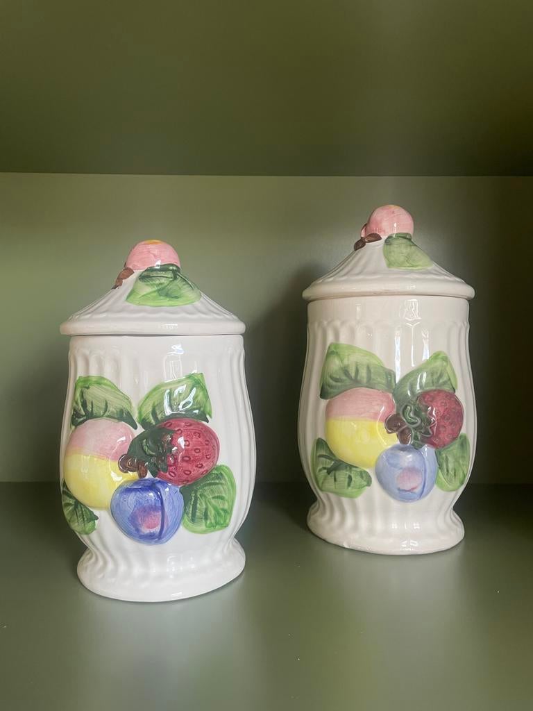 Vintage keramieken voorraadpotten met fruitdecoratie, Ophalen