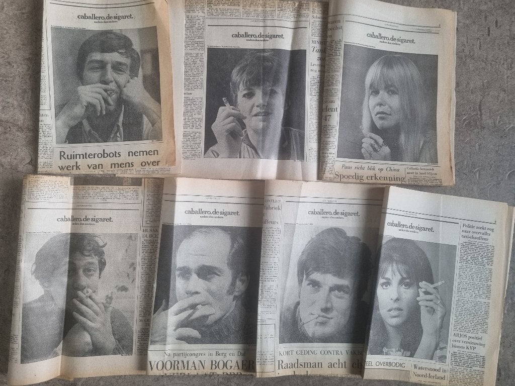 Advertenties  Caballero sigaret met bekende acteurs (1970), Verzamelen, Ophalen of Verzenden, 1960 tot 1980, Knipsel(s)