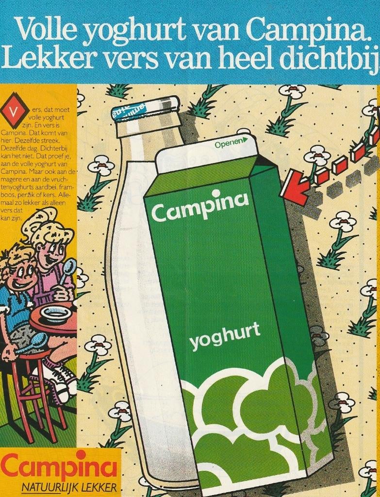 Retro reclame 1984 Campina zuivel yoghurt lekker vers, Verzamelen, Retro, Overige typen, Verzenden