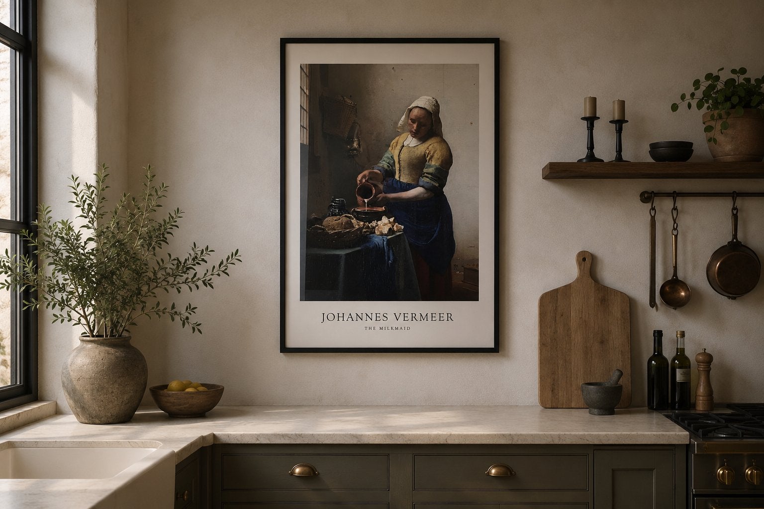 Het melkmeisje - Schilderij met zwarte lijst, Ophalen, Portret