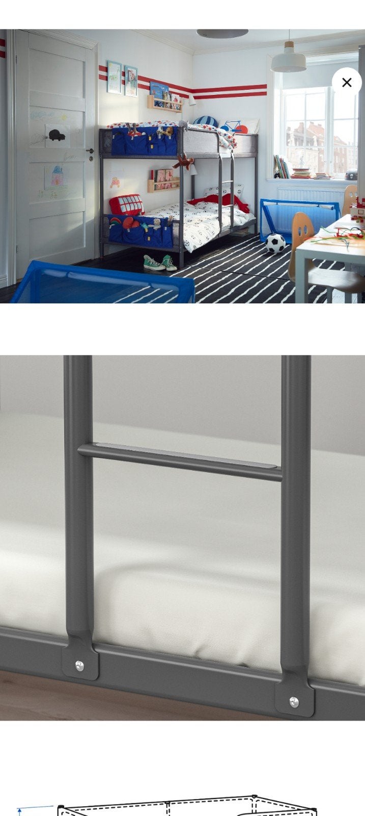 IKEA TUFFING stapelbed (Donkergrijs) – Slechts half jaar oud, Ophalen, 90 cm, Eenpersoons, Zo goed als nieuw