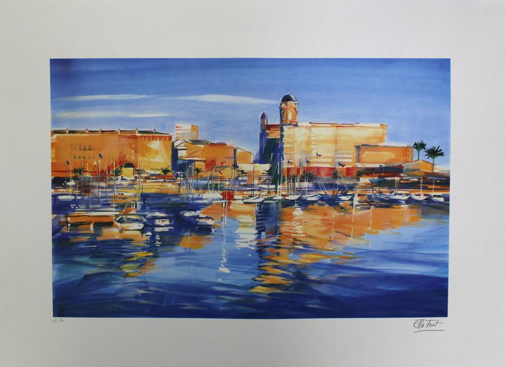 Ella Fort Kleur Zeefdruk "Port de St Raphael France" Ges Gen, Antiek en Kunst, Kunst | Litho's en Zeefdrukken, Ophalen of Verzenden