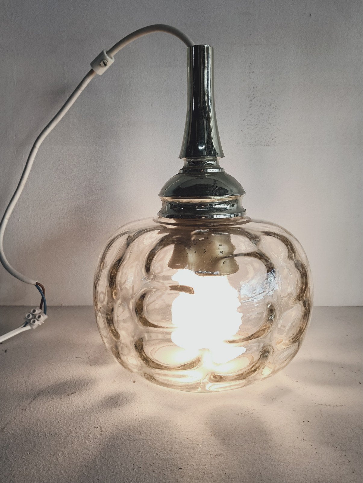 Vintage amberkleurige Hanglamp - Glazen Bol, Ophalen of Verzenden