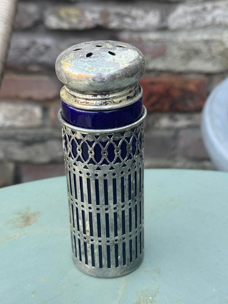 Oude strooier  verzilverd blauw glas, Verzenden