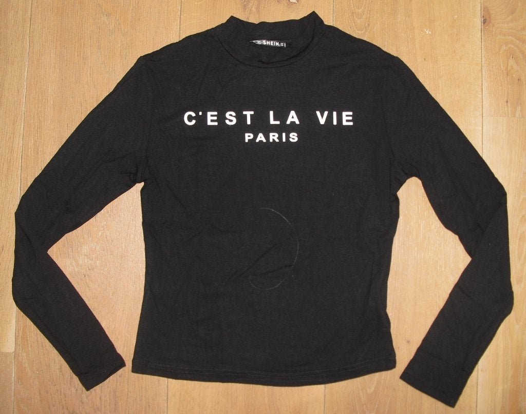 Shein zwarte top Paris Cést la Vie / longsleeve maat M, Kleding | Dames, Maat 38/40 (M), Zwart, Ophalen of Verzenden, Zo goed als nieuw