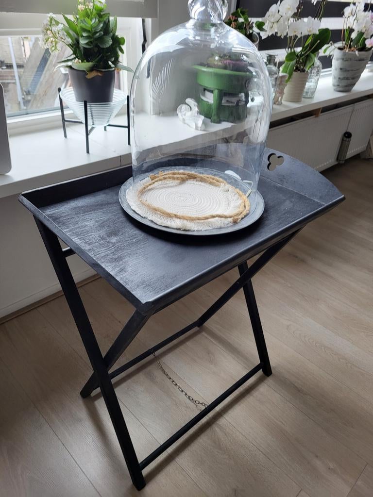Zwart inklapbaar bijzettafeltje / dienbladtafel, Ophalen, Gebruikt, 75 cm of meer, Modern