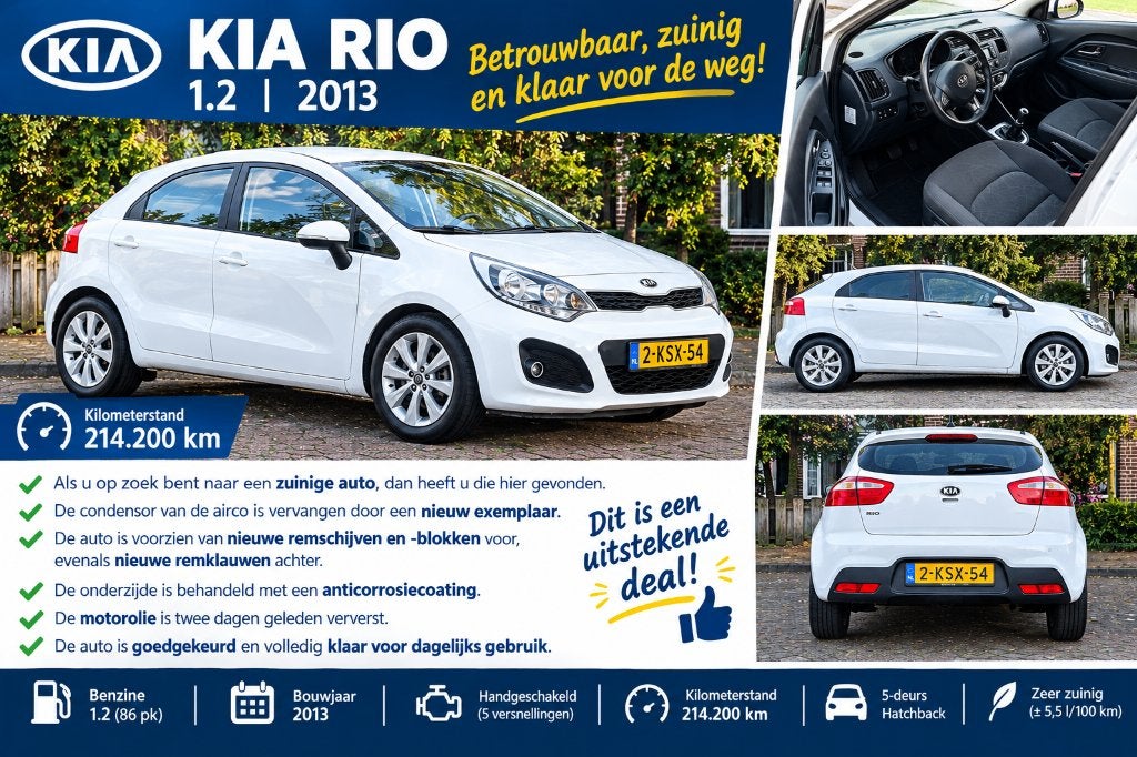 Kia Rio 1.2 I 5DRS 2013 Wit, Auto's, 450 kg, 40 €/maand, 4 cilinders, Wit