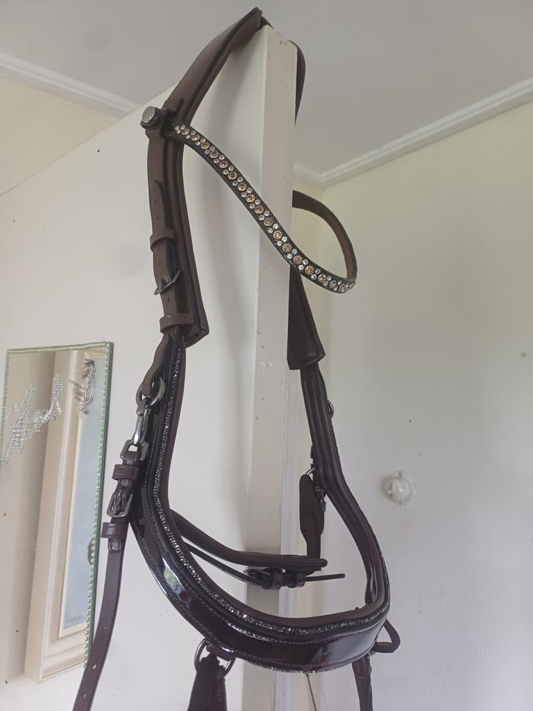 Bruin presteq ful hoofdstel lak met glitter, Dieren en Toebehoren, Paarden en Pony's | Hoofdstellen en Tuigage, Ophalen of Verzenden