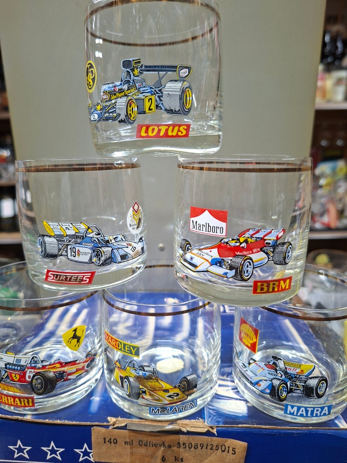 Vintage F1 glazen collecters item - Set van 6 glazen, Ophalen of Verzenden, Nieuw, Formule 1