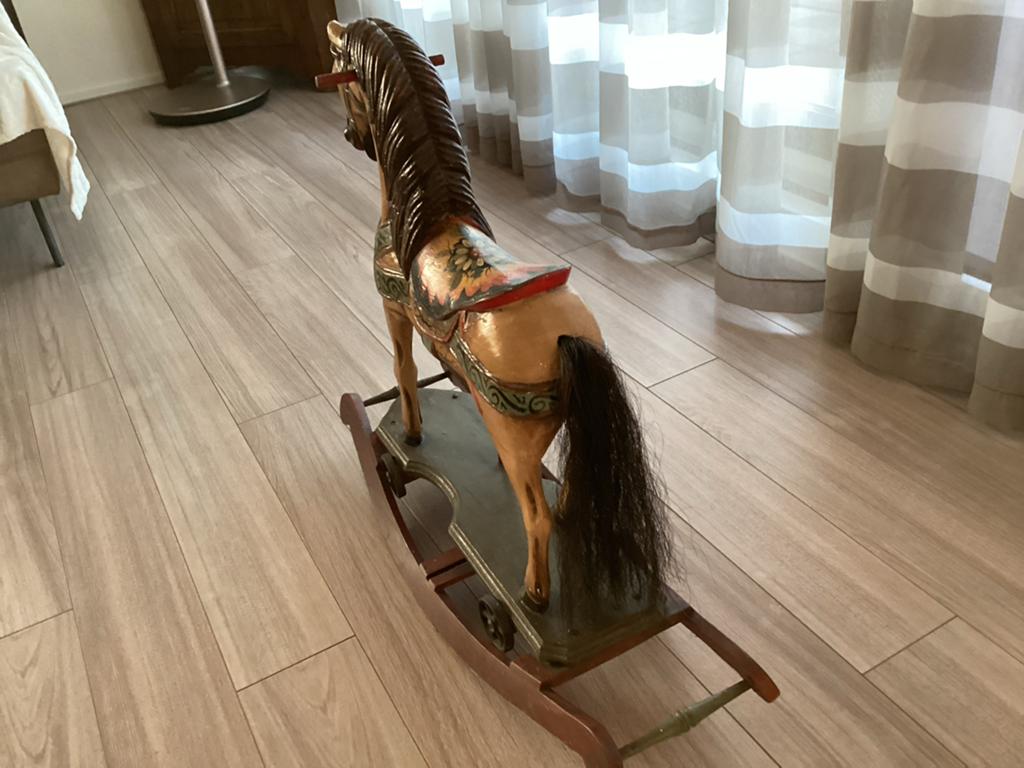 Antiek houten hobbelpaard met wielen, Ophalen of Verzenden