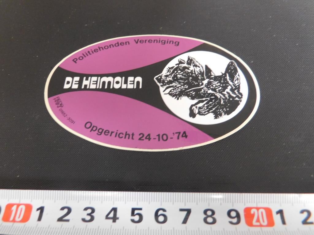 sticker Politiehonden Vereniging DE HEIMOLEN 24-10-1974, Ophalen, Zo goed als nieuw