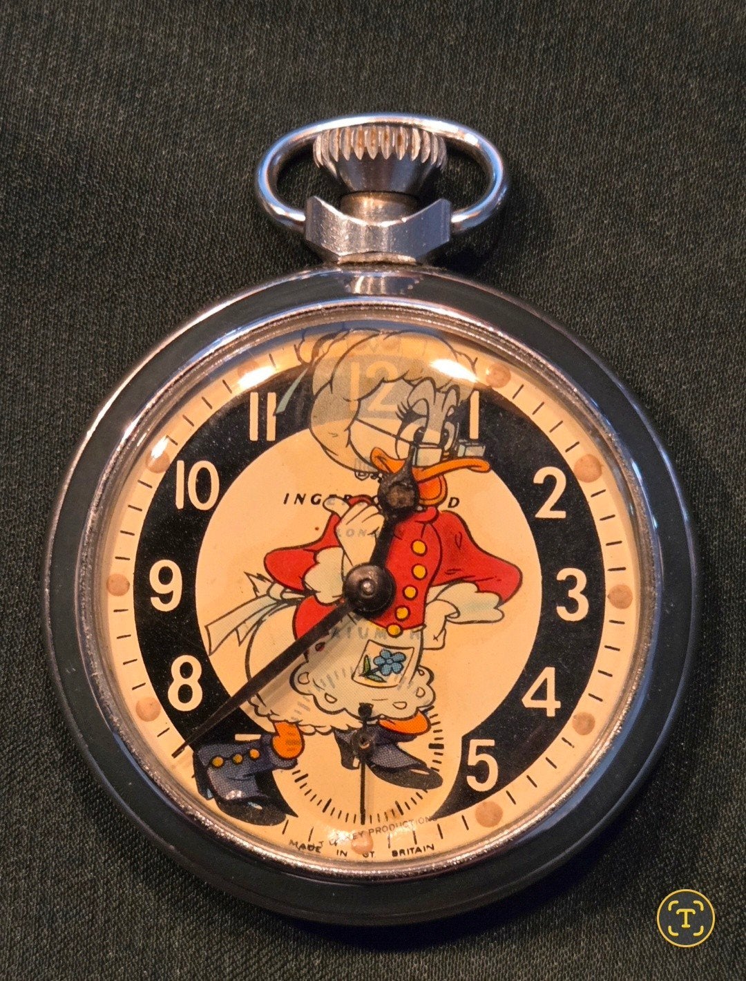 Twee vintage Ingersoll Zakhorloges: Daffy Duck en Oma Duck, Overige merken, Zakhorloge, Staal, 1930 tot 1960