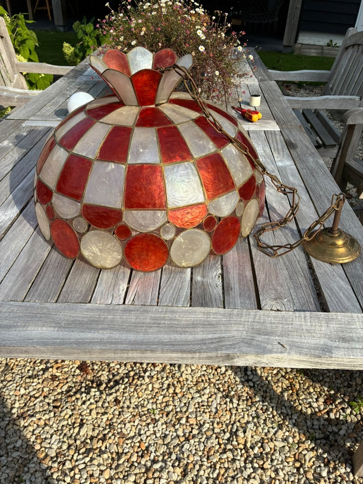 Foto 3 van Vintage Capiz Schelpen Hanglamp Rood/Wit