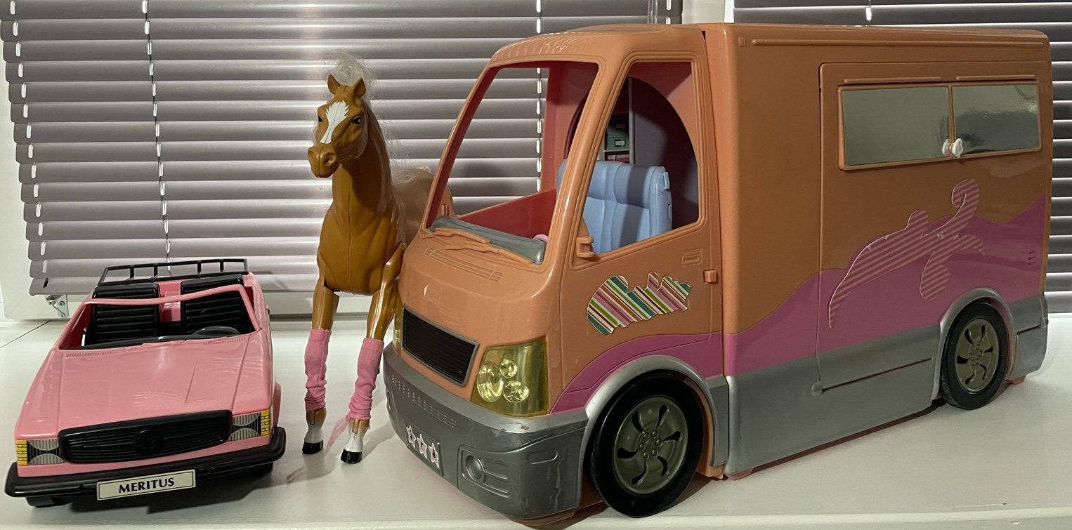 Barbie Camper, Auto en Paard - Complete Speelset, Ophalen, Gebruikt