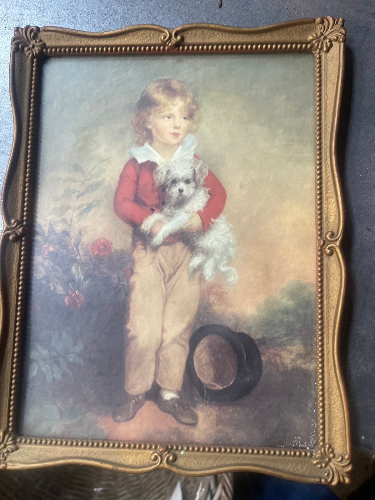 Vintage ingelijste prent: Jongen met hond, Ophalen