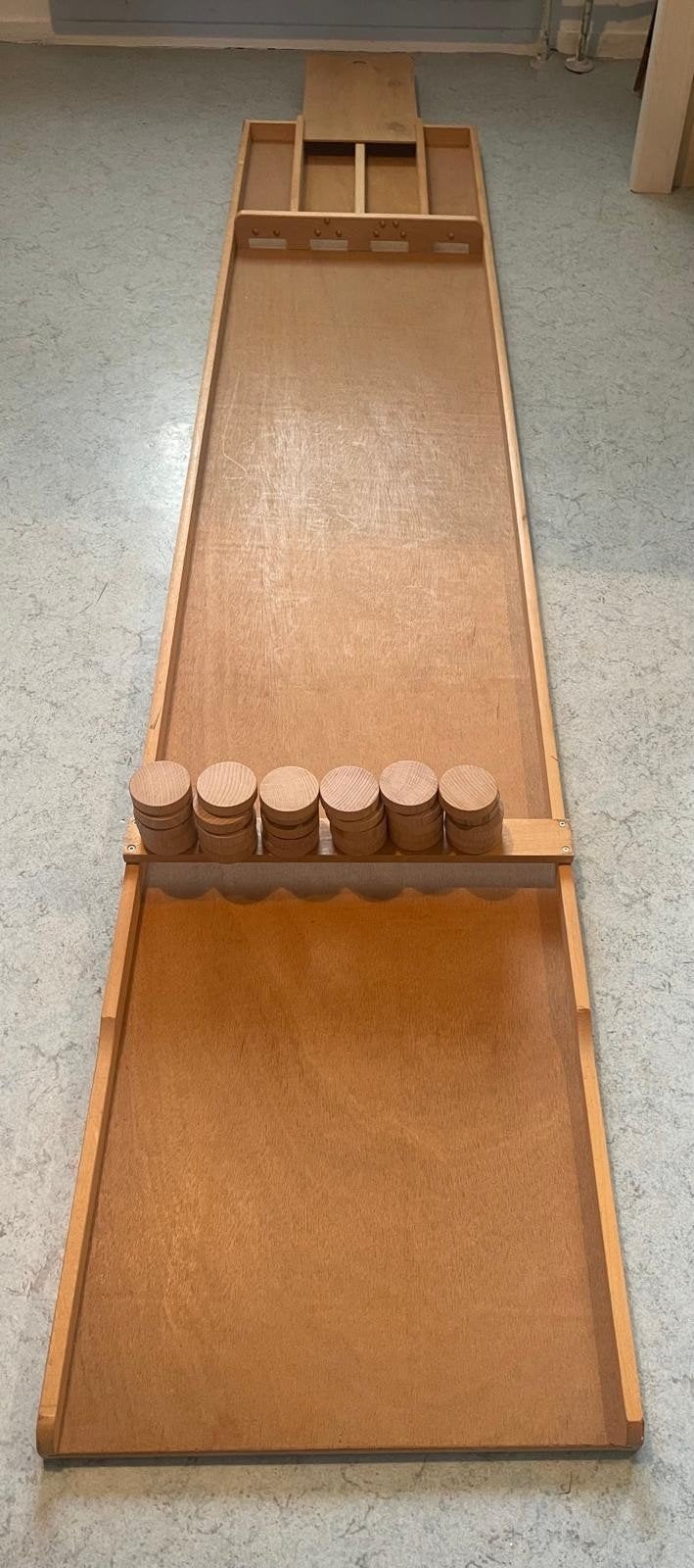 Prachtige Houten sjoelbak met 30 schijven 200 x 40 cm, Een of twee spelers, Ophalen, Zo goed als nieuw, Onbekend