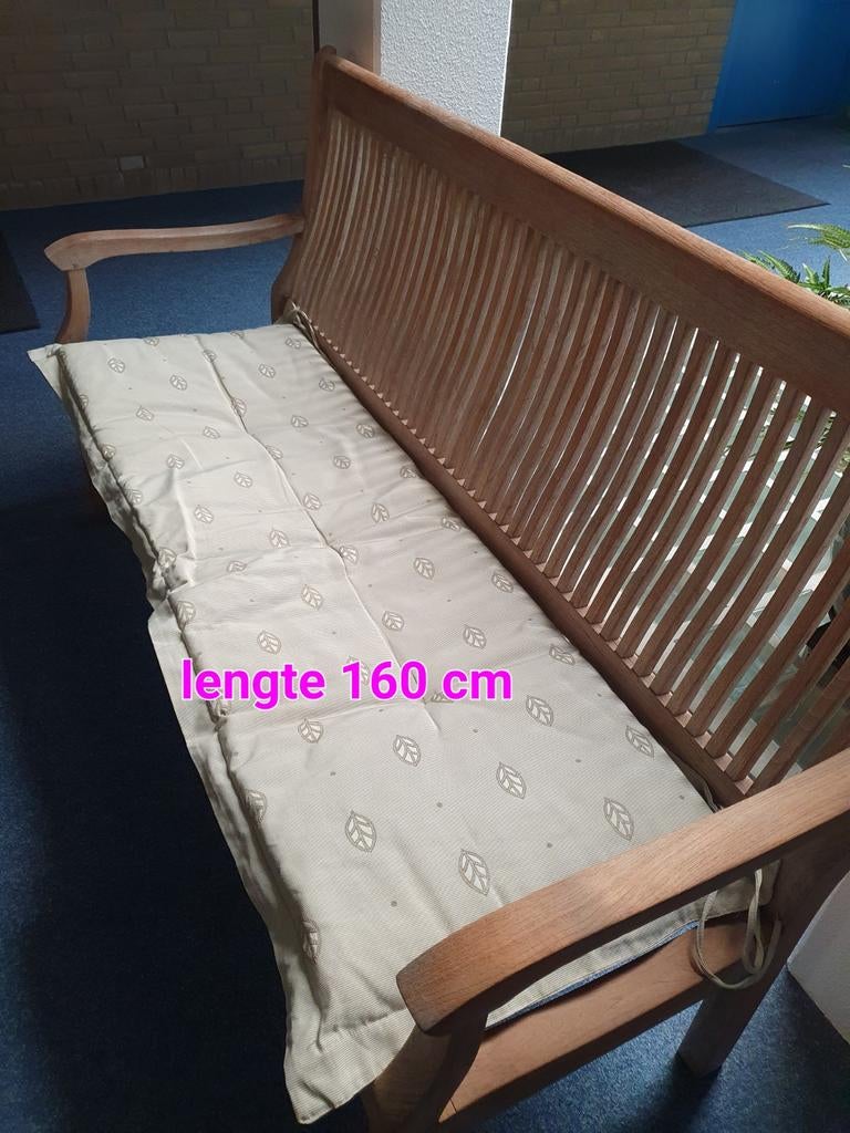 Teak houten tuinset met kussens., Ophalen of Verzenden, Gebruikt, Teakhout, Bank