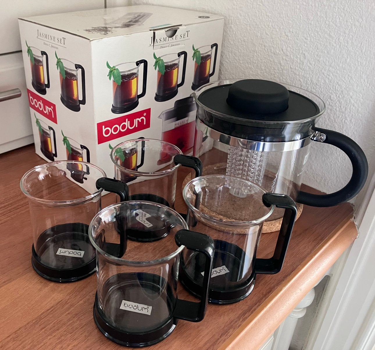 Bodum theepot Jasmine set met 4 kopkes, Theepot/fluitketel, Glas, Nieuw, Bodum