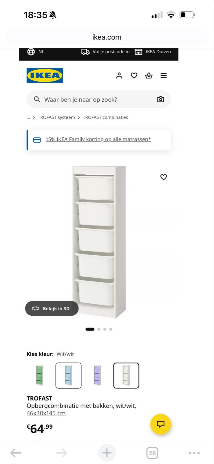 IKEA TROFAST opbergkast met bakken, wit/wit, Ophalen, Gebruikt, 75 tot 100 cm, Minder dan 50 cm