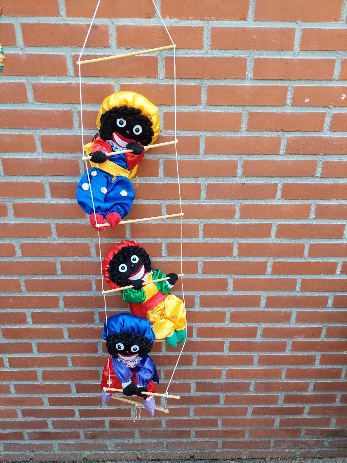 Vintage pieten mobiel, met 3 pieten op de touwladder,, Diversen, Sinterklaas, Ophalen of Verzenden, Zo goed als nieuw
