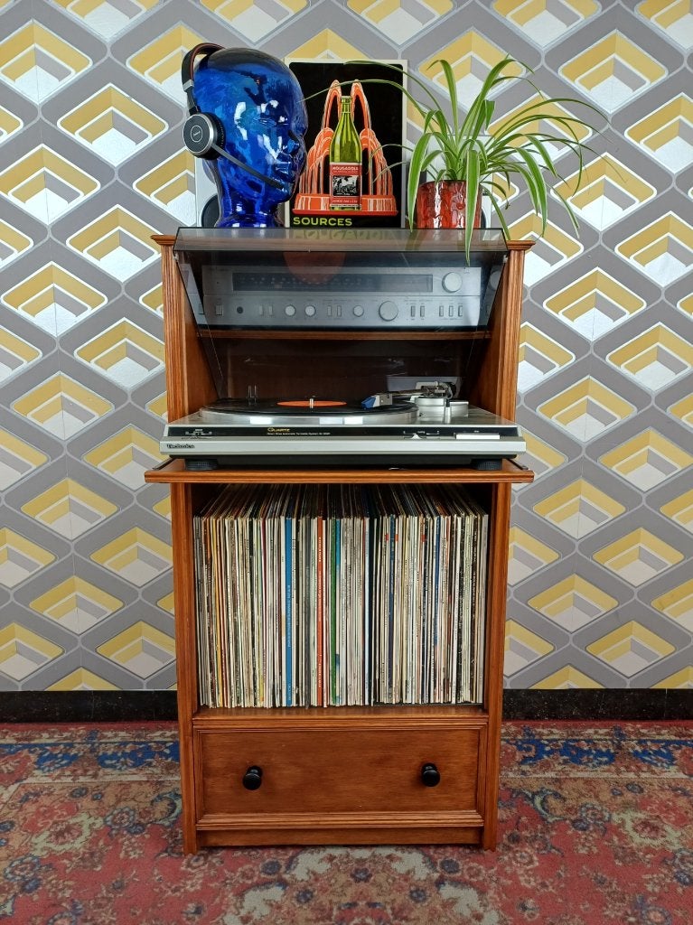 Audiomeubel platenkast platenspelerkast retro vintage hout, Ophalen, Gebruikt, Vintage, 50 tot 100 cm