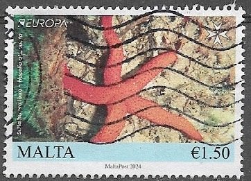 MALTA € 1,50 zegel Onderwater Fauna van Malta- Zeester 2024, Verzenden, Malta, Gestempeld
