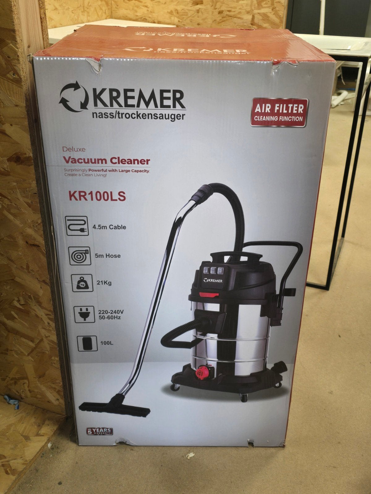 Kremer KR100LS Nat- en Droogzuiger - Nieuw in Doos, Overige merken, Nieuw, Ophalen of Verzenden, Industriële stofzuiger