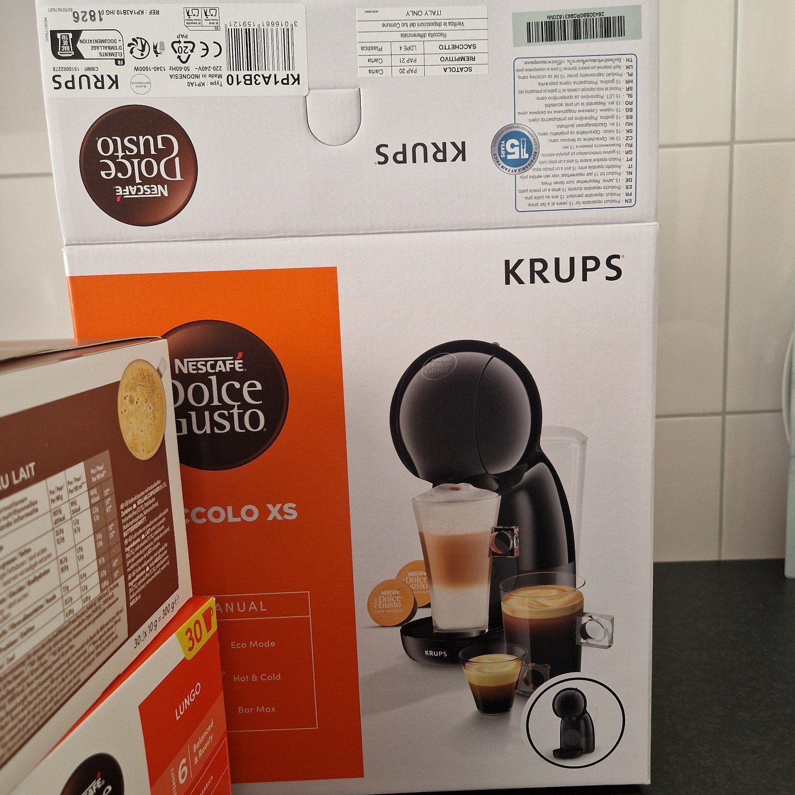 Krups Nescafé Dolce Gusto Piccolo XS met Café au Lait, Ophalen, Koffiepads en cups, Koffiemachine, Zo goed als nieuw