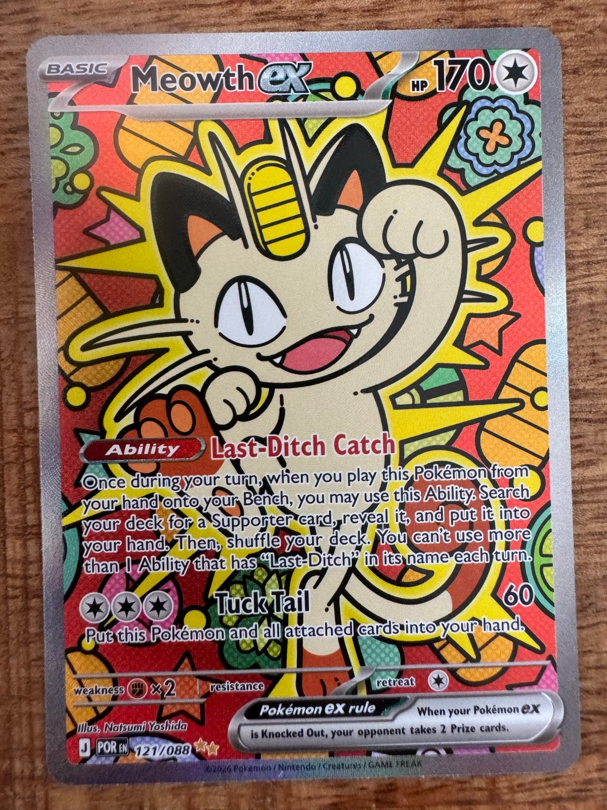 Meowth ex 121/088 - Pokemon Kaart, Ophalen of Verzenden, Zo goed als nieuw, Losse kaart