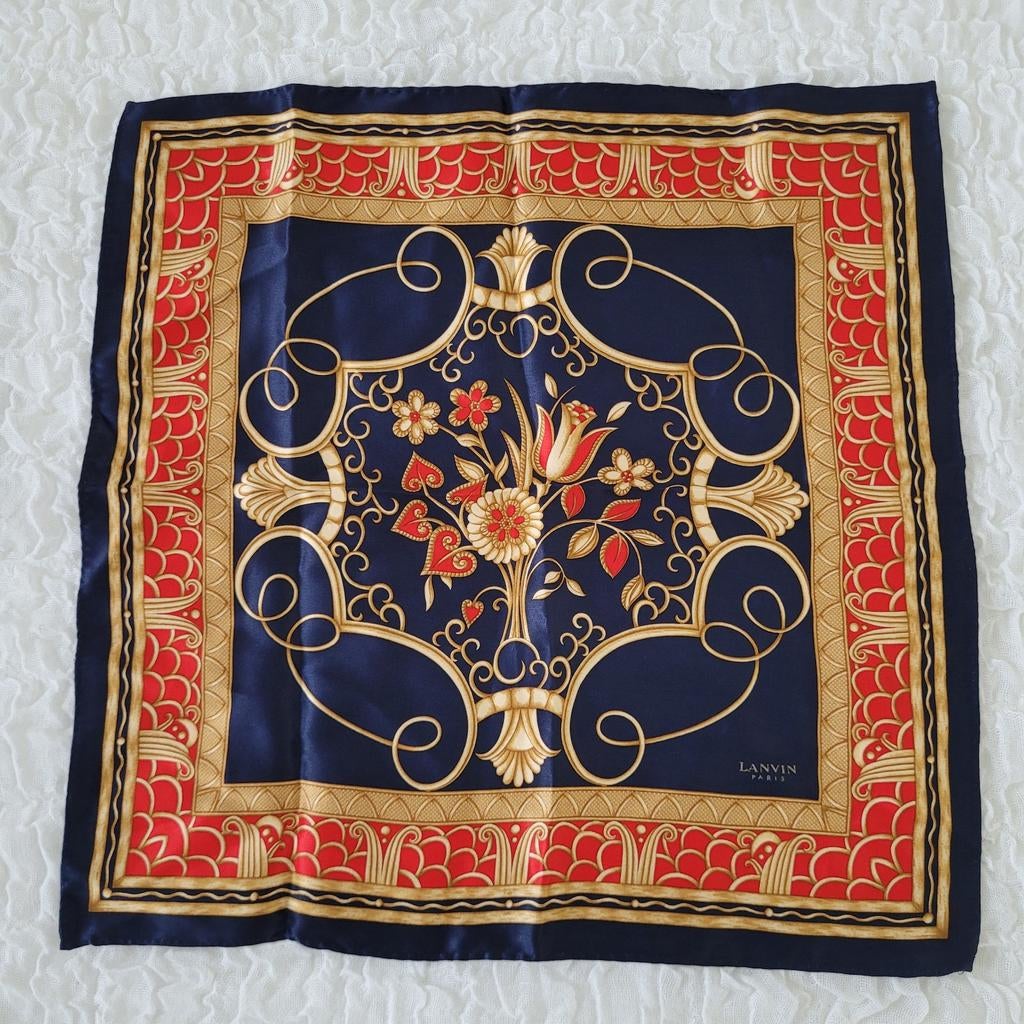 Vintage Lanvin Paris pochet sjaaltje 100% zijde blauw goud, Lanvin, Overige maten, Ophalen of Verzenden, Zo goed als nieuw