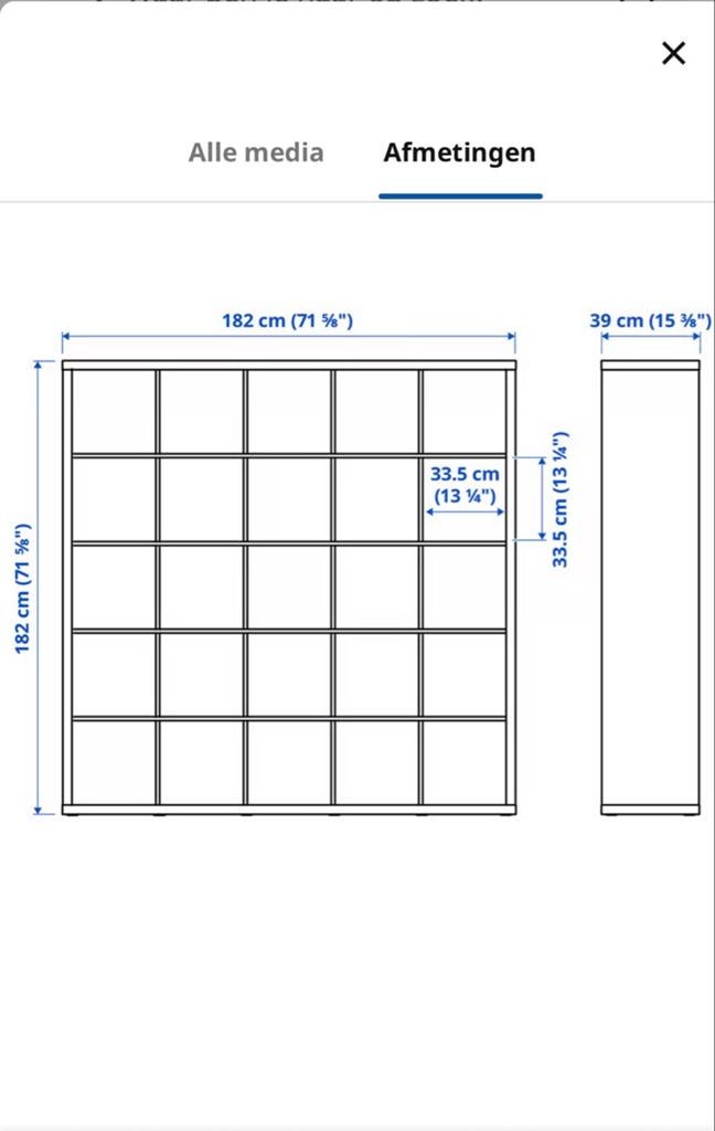IKEA Kallax open kast 5x5 vakken - Zwartbruin, Ophalen, Met plank(en), Gebruikt, 150 tot 200 cm