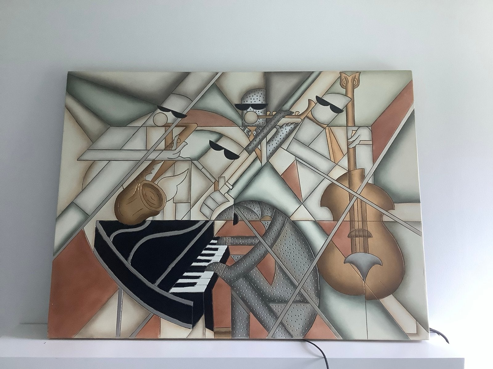 Modern schilderij jazzband - Muziek en abstracte kunst, Ophalen, Handgeschilderd, Olieverf, Muziek