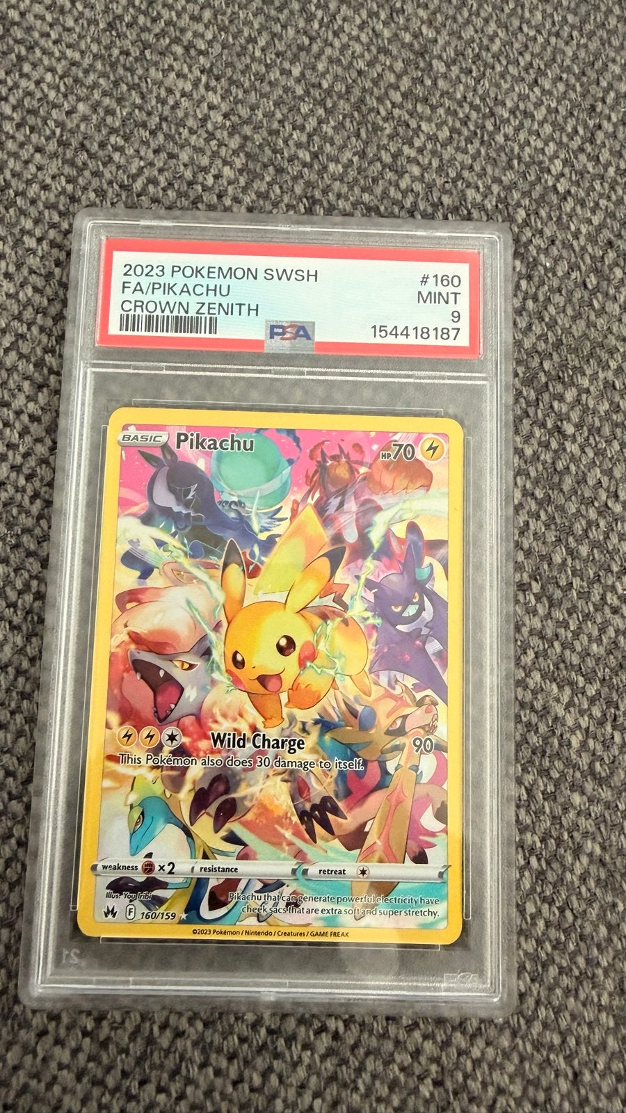 PSA 9 Pikachu VMAX Crown Zenith 160/159 Pokémon kaart, Ophalen of Verzenden, Zo goed als nieuw, Losse kaart