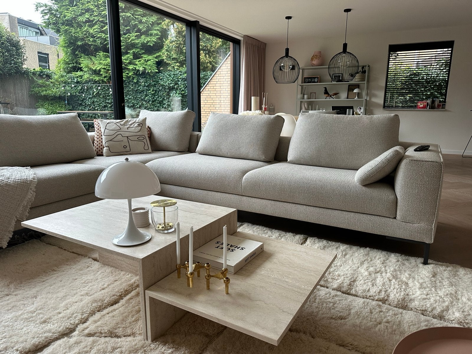 Nieuw! Ferm Living District Grande Duo Salontafel Travertin, Ophalen, Overige materialen, 100 tot 150 cm, Nieuw