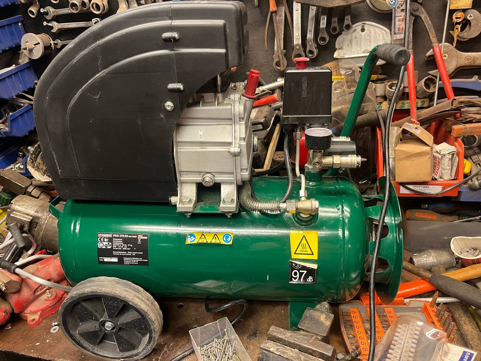 Parkside Compressor PKO 270 A5 - 24L, 10 bar, Ophalen, Gebruikt, 10 bar of meer, 25 tot 100 liter