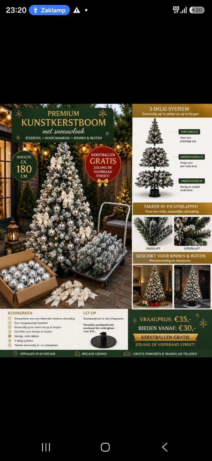 Luxe Kunstkerstboom met sneeuwlook. ca. 180 cm hoog., Diversen, Kerst, Ophalen, Zo goed als nieuw